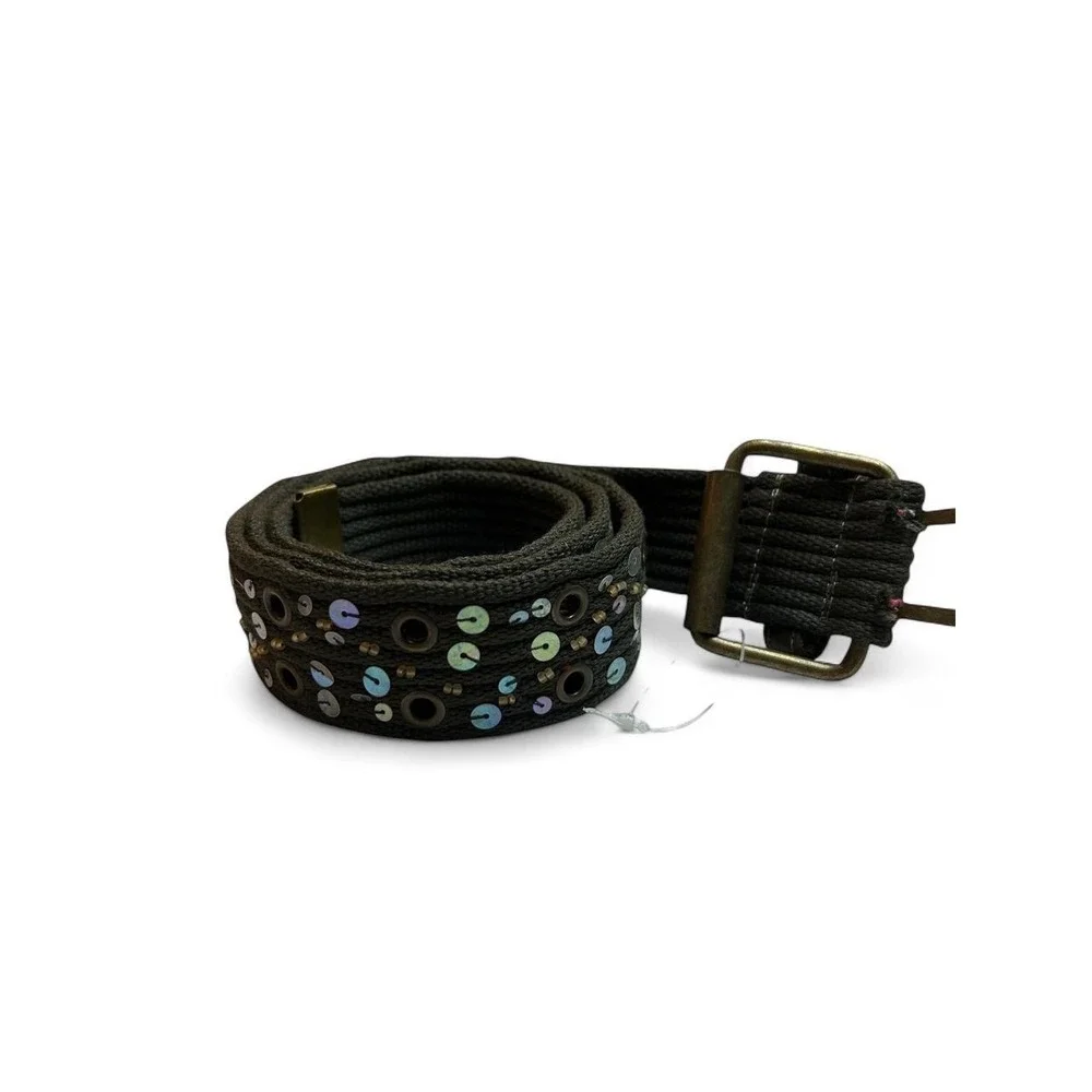 Boho Sequin Belt Y2K Hippie Festival Olive Green Earth Tone 90s Capsule Wardrobe
